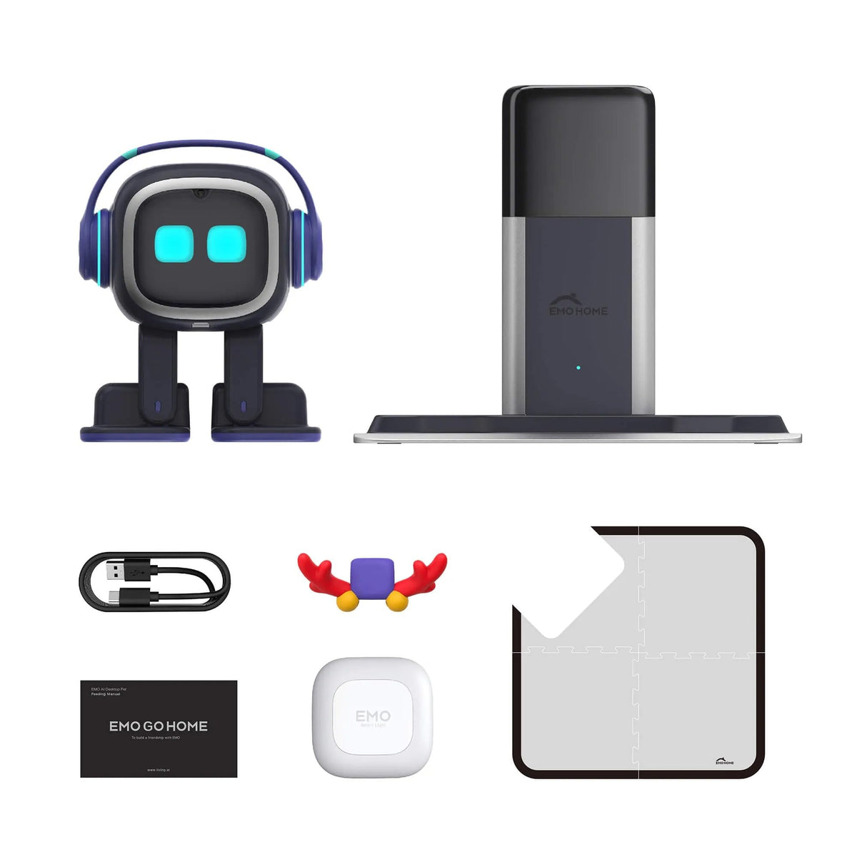 EMOPET AI Desk Robot Companion packaging highlights ready-to-use design