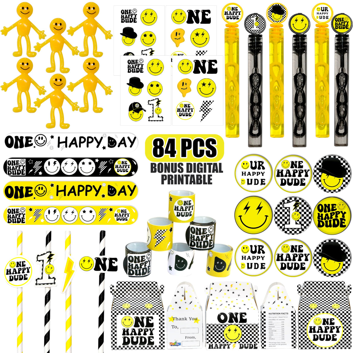 Empire Party Supply one happy dude straws with smiley design for party beverages