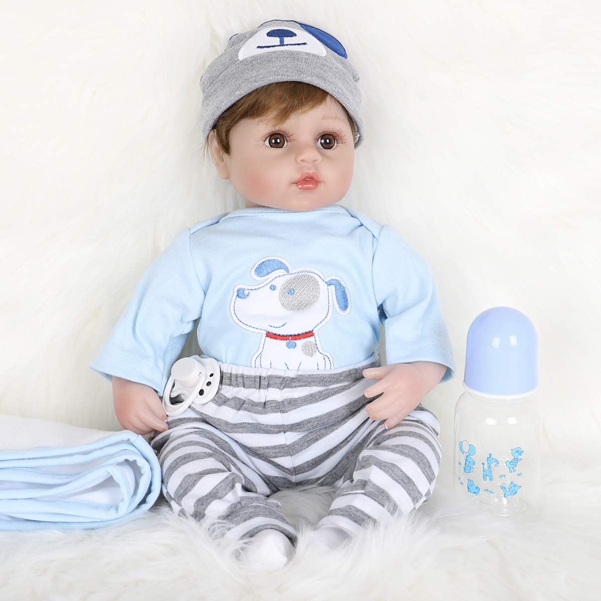 ENADOLL blue dog boy face with soft silicone vinyl enhances cuddling moments