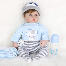 ENADOLL blue dog boy face with soft silicone vinyl enhances cuddling moments