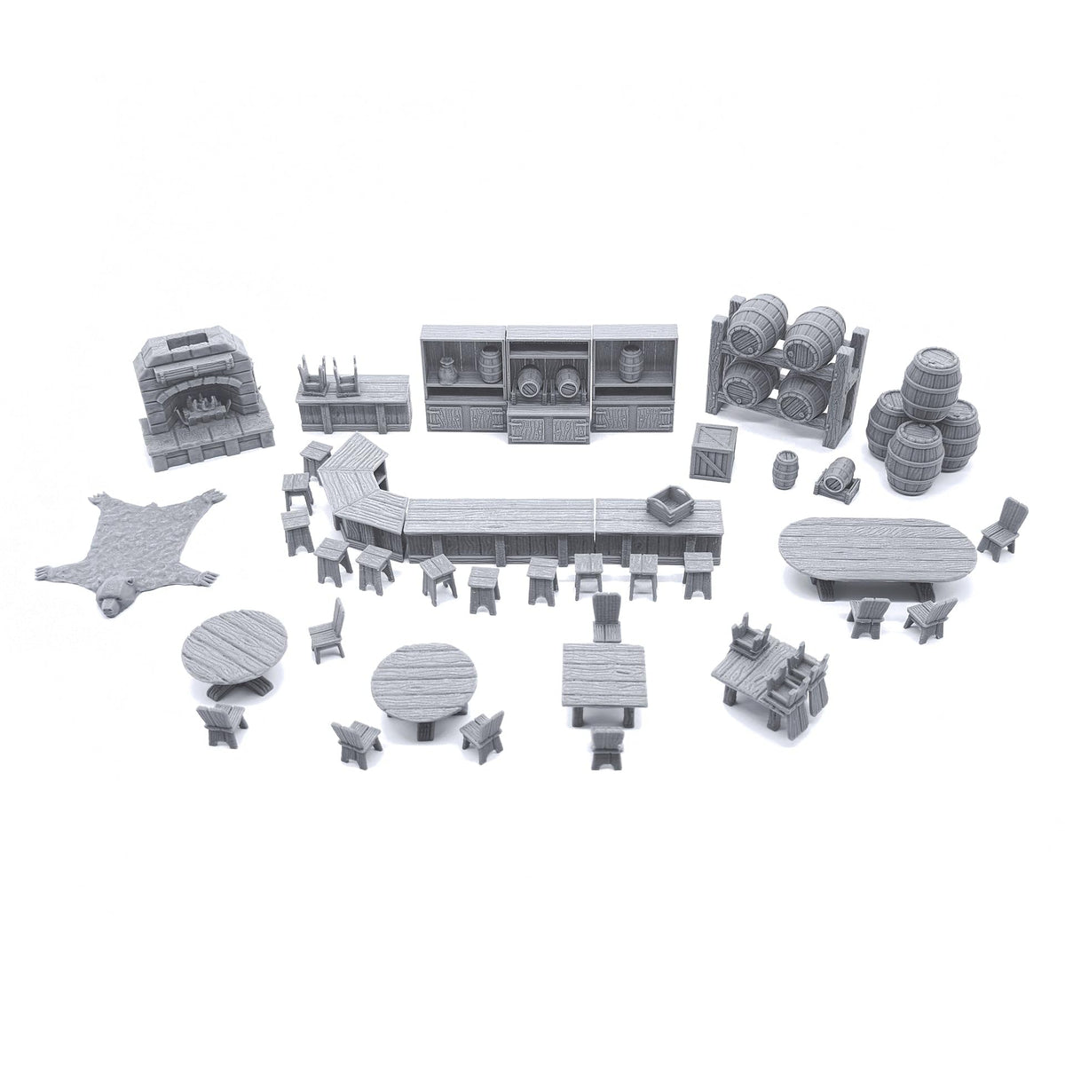 EnderToys Tavern Bar Furniture Set interior scene for immersive 28mm RPG battles.