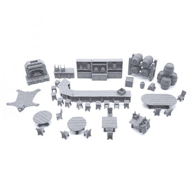 EnderToys Tavern Bar Furniture Set interior scene for immersive 28mm RPG battles.
