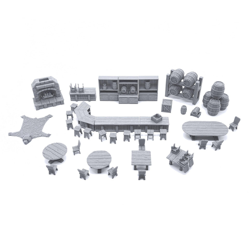 EnderToys Tavern Bar Furniture Set interior scene for immersive 28mm RPG battles.