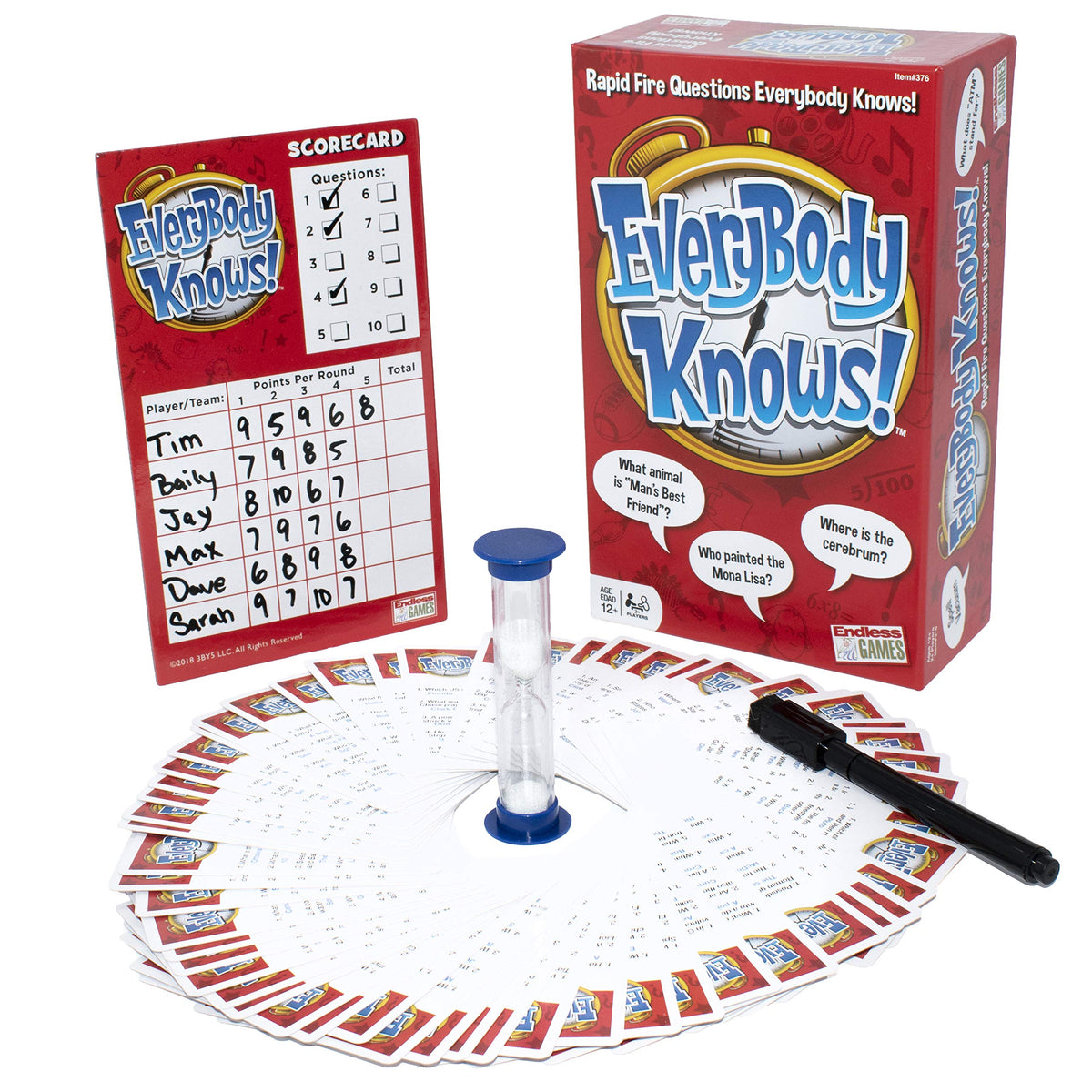 Endless Games Everybody Knows! box front presents 2018 edition for fast trivia fun.