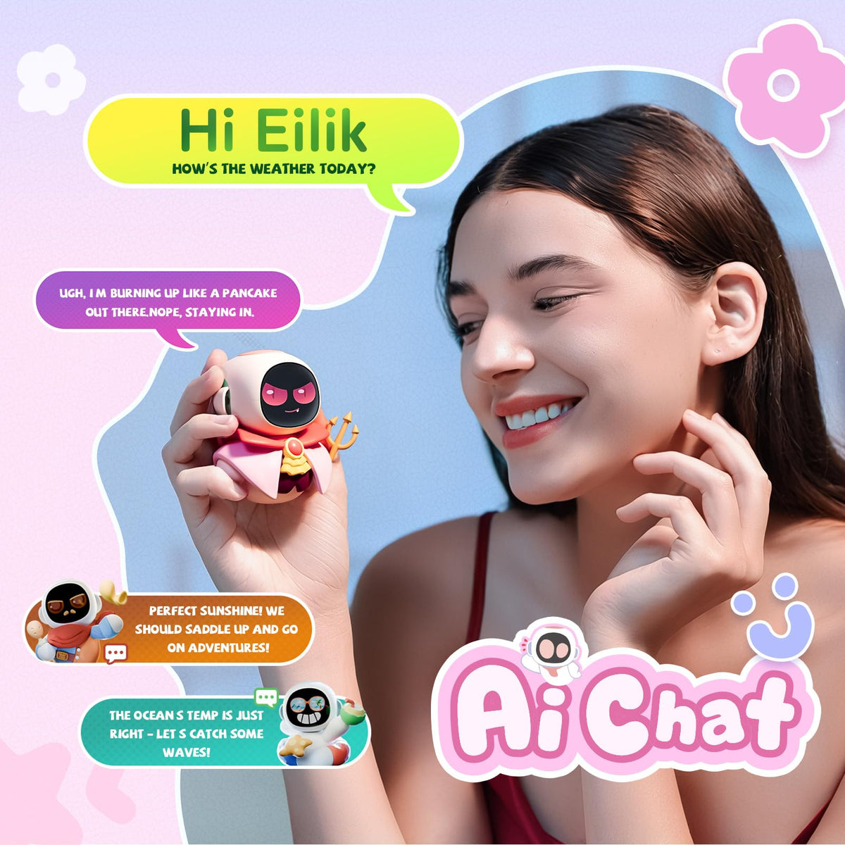 Eiliko five moods with expressive faces and responsive reactions