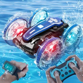 ENERHAMP Amphibious RC Car transitions from land to water for versatile play.