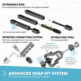 Engino precision-parts-kit emphasizing snap-fit connections for creative engineering.