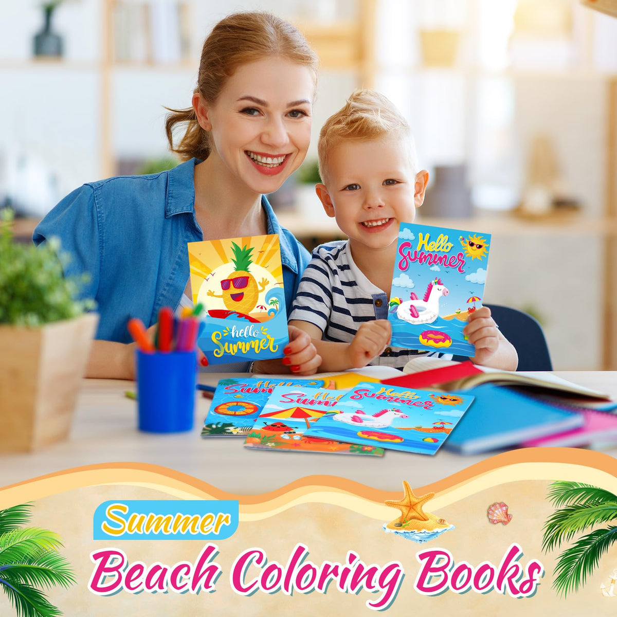 Engrowtic beach-themed coloring books in goodie bags for birthday party rewards