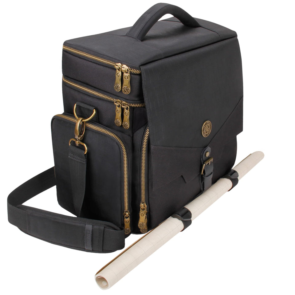 ENHANCE Tabletop DnD Bag main compartment stores 4–8 books for easy session prep.