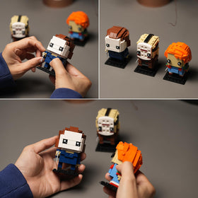 Assembled ENJBRICK figures showcased as spooky display pieces