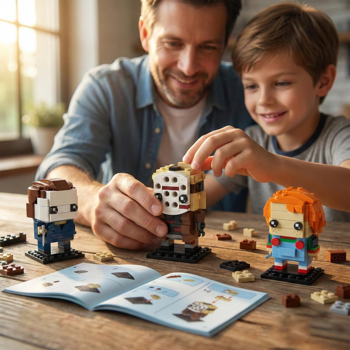 Unassembled parts of ENJBRICK kit arranged for easy build planning
