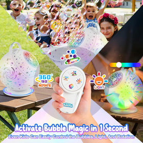 Enjoyjoy bubble machine with 7 RGB lights adds colorful ambience for evening gatherings.