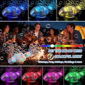 Enjoyjoy rechargeable bubble machine offers portable setup for events.