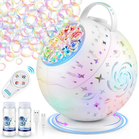 Enjoyjoy Bubble Machine with remote control for easy backyard fun and kid-friendly operation.