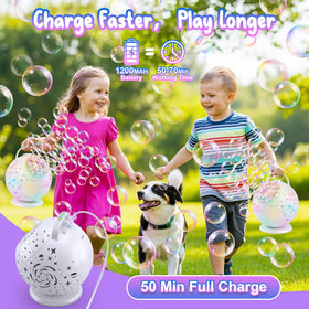Enjoyjoy USB-C charging keeps the bubble machine ready in minutes for quick setup.