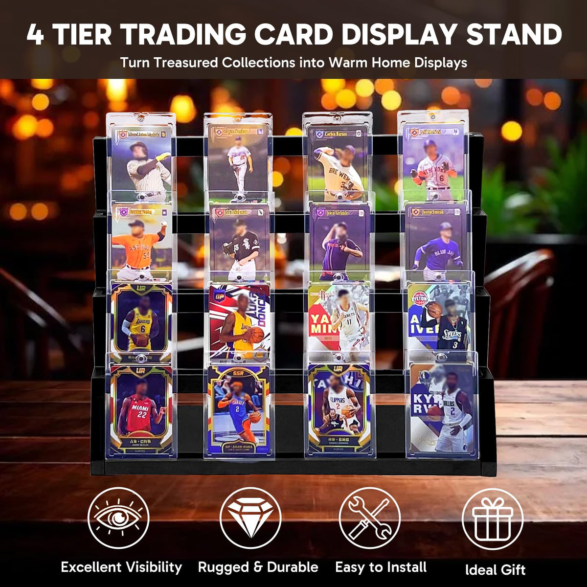 Enklogic angled tiers optimize viewing angles for easy card display and selection.