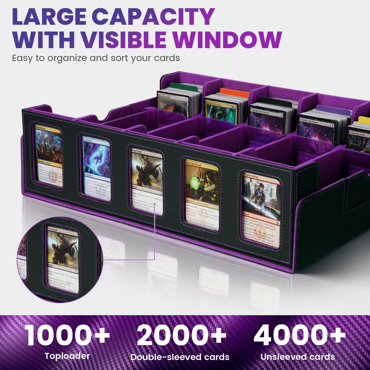 Enrichovo purple card collection box highlights 24 dividers for easy sorting.