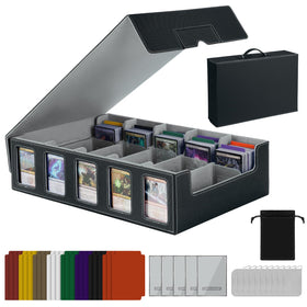 Enrichovo trading card storage box with handle for secure travel and portability.