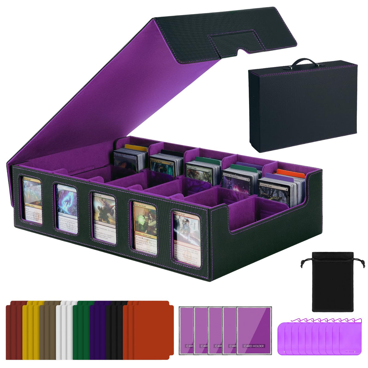 Enrichovo trading card storage box with handle showcases portability for game nights.
