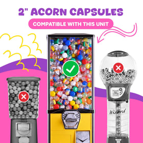 Entervending easy open and fill party-favor capsules for quick assembly.