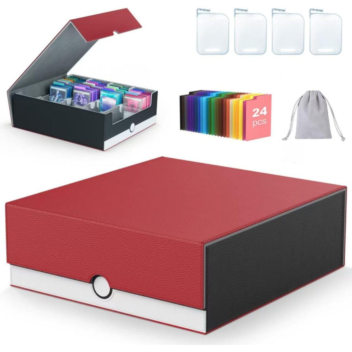 ENTUMO 4-Row trading card storage box with 24 dividers keeps your collection organized.
