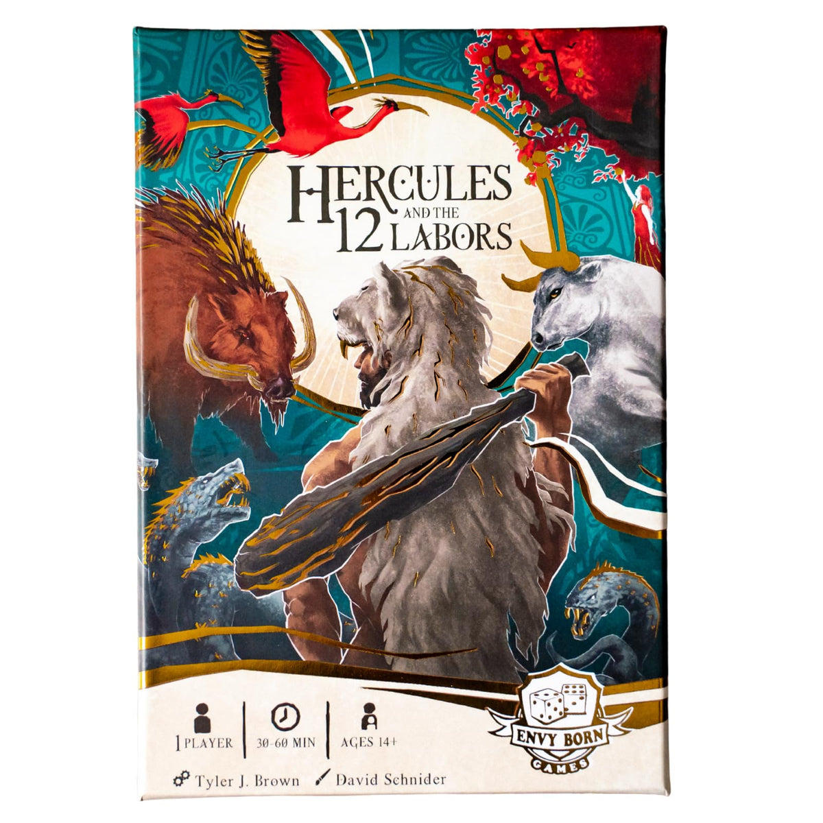 Envy Born Games Hercules and the 12 Labors solo card-dice setup for strategic play