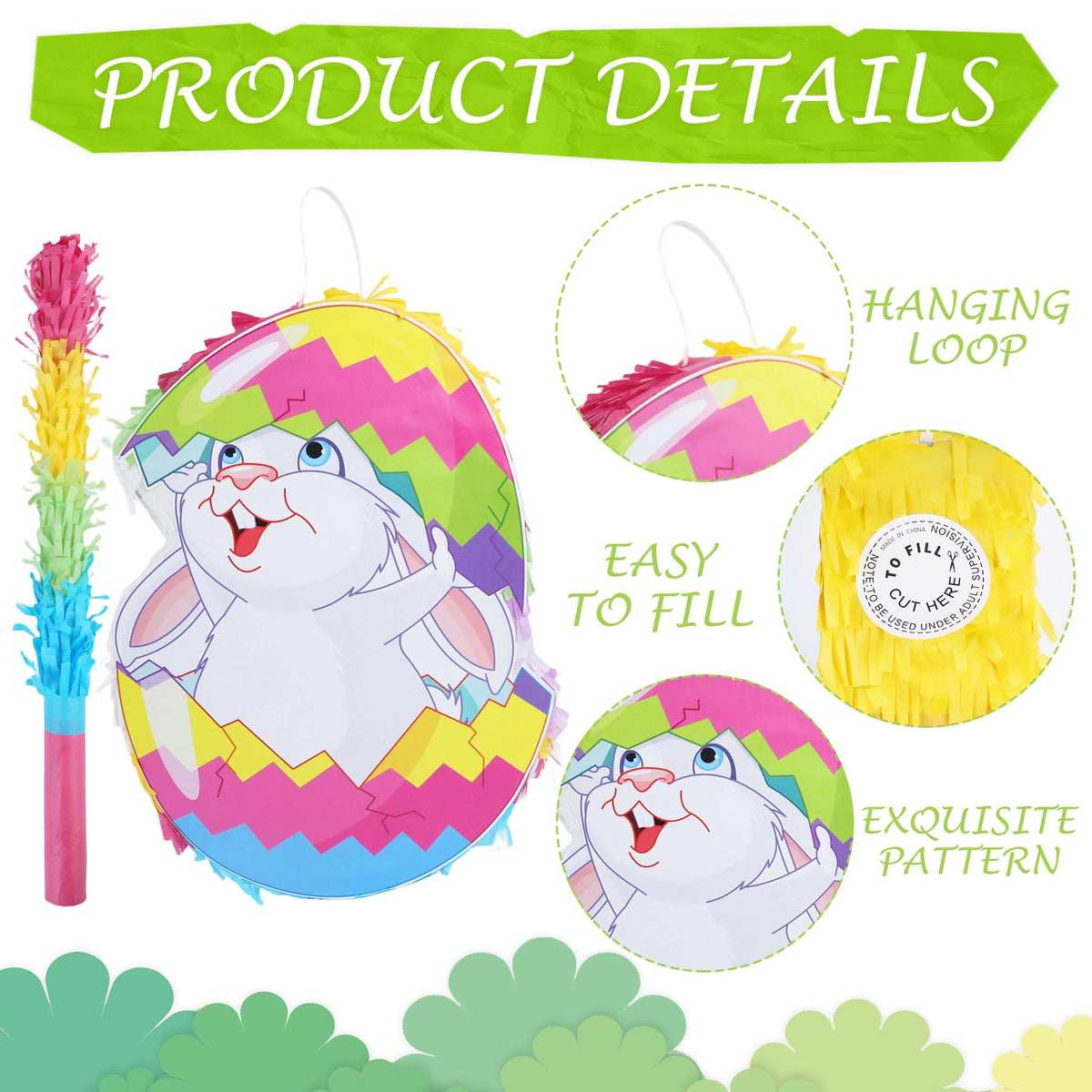 EoBeCy Easter Bunny Pinata confetti inside, adding colorful moments to celebrations.