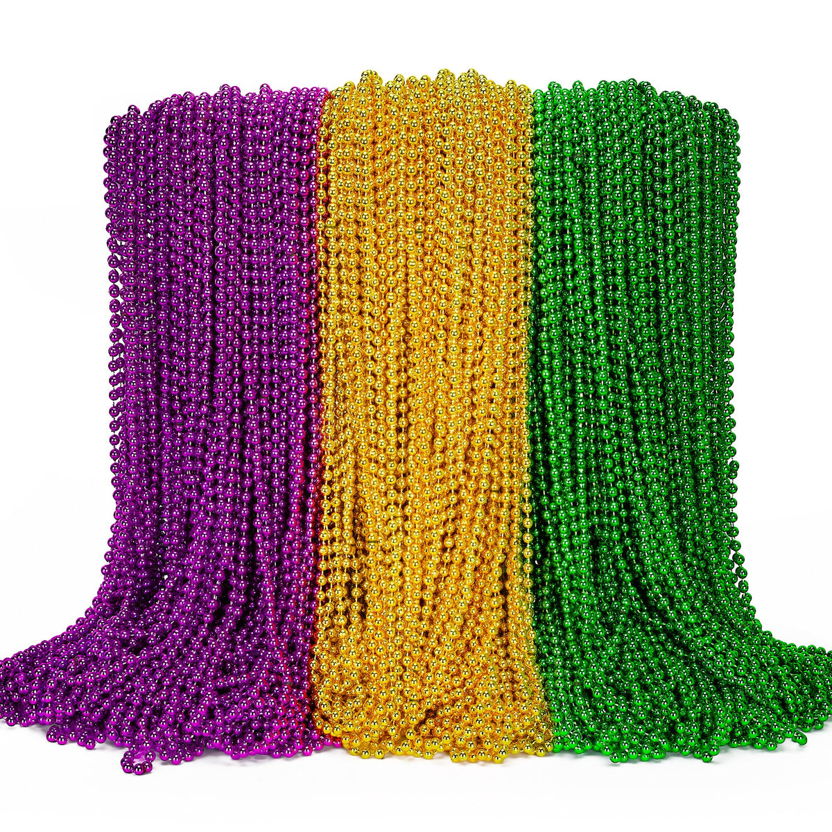 EOBOH Mardi Gras beads triple-pack set for vibrant parade throws.