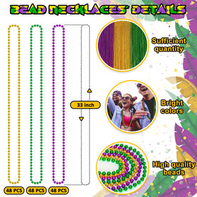 EOBOH metallic finish Mardi Gras beads with durable plastic for all-night celebrations.
