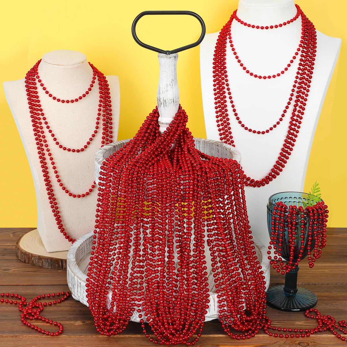 EOBOH lightweight red bead necklace for long wear
