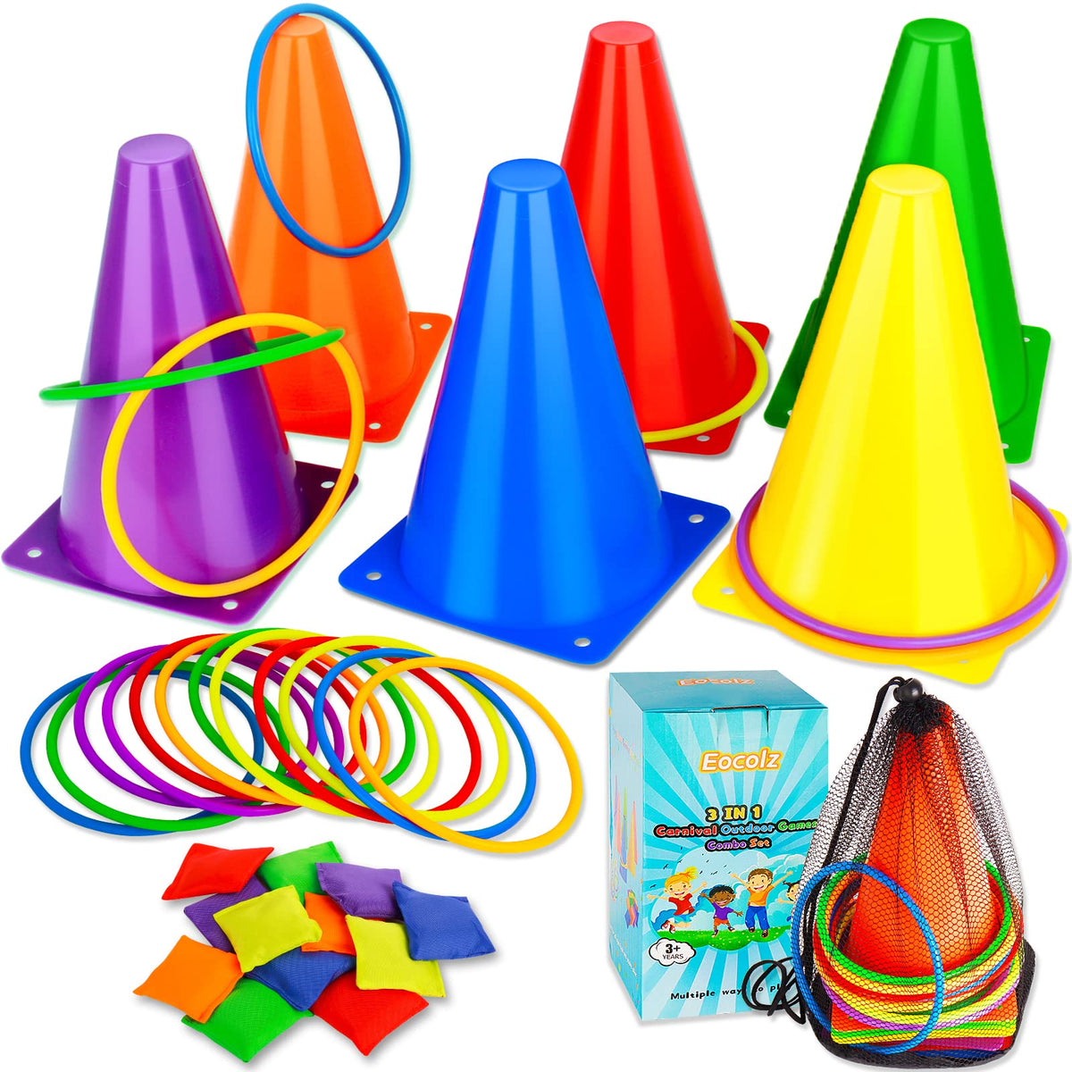 Eocolz 3 in 1 carnival set cones for quick outdoor setup and active play