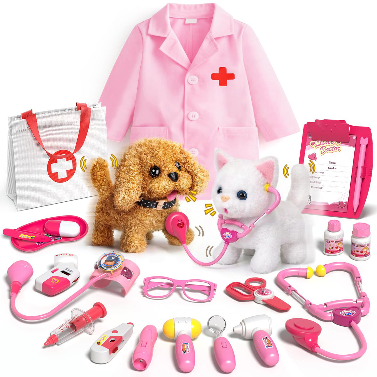 eoephemeral pet vet kit with dog plush for imaginative play and care