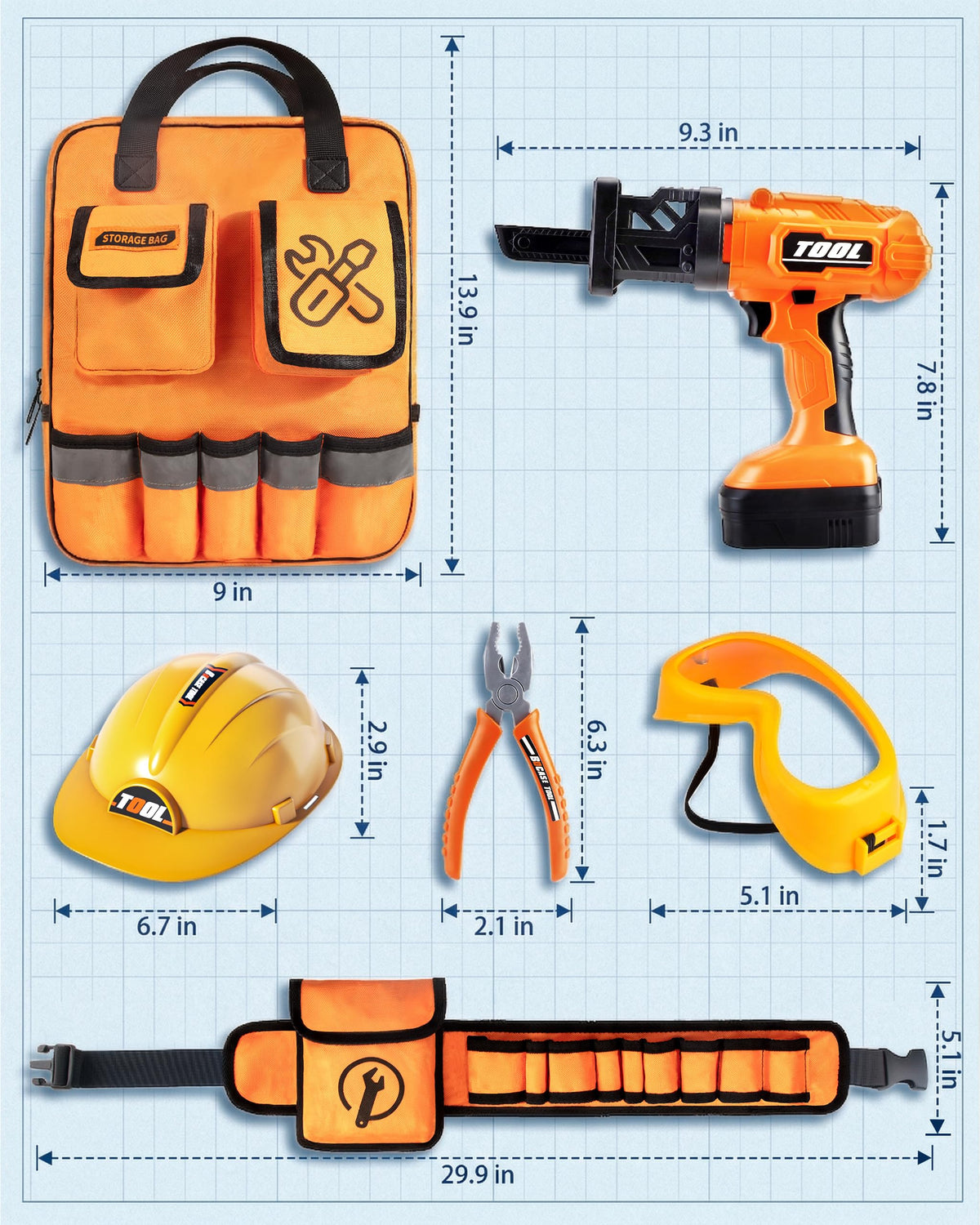 Eohemeral tools with rounded edges for safe, worry-free play.