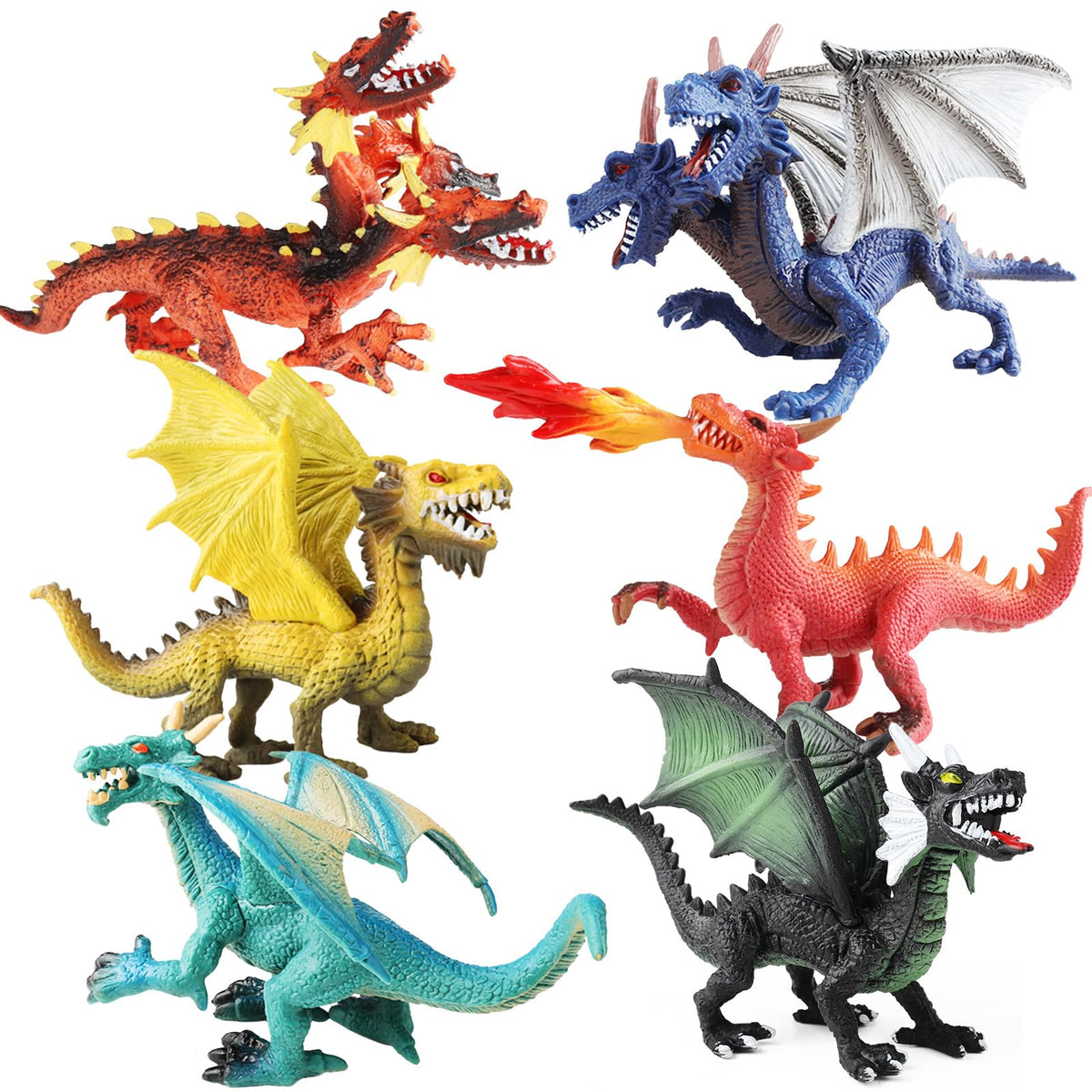 EOIVSH dragon toy figures in a 6-pack for imaginative play and display.