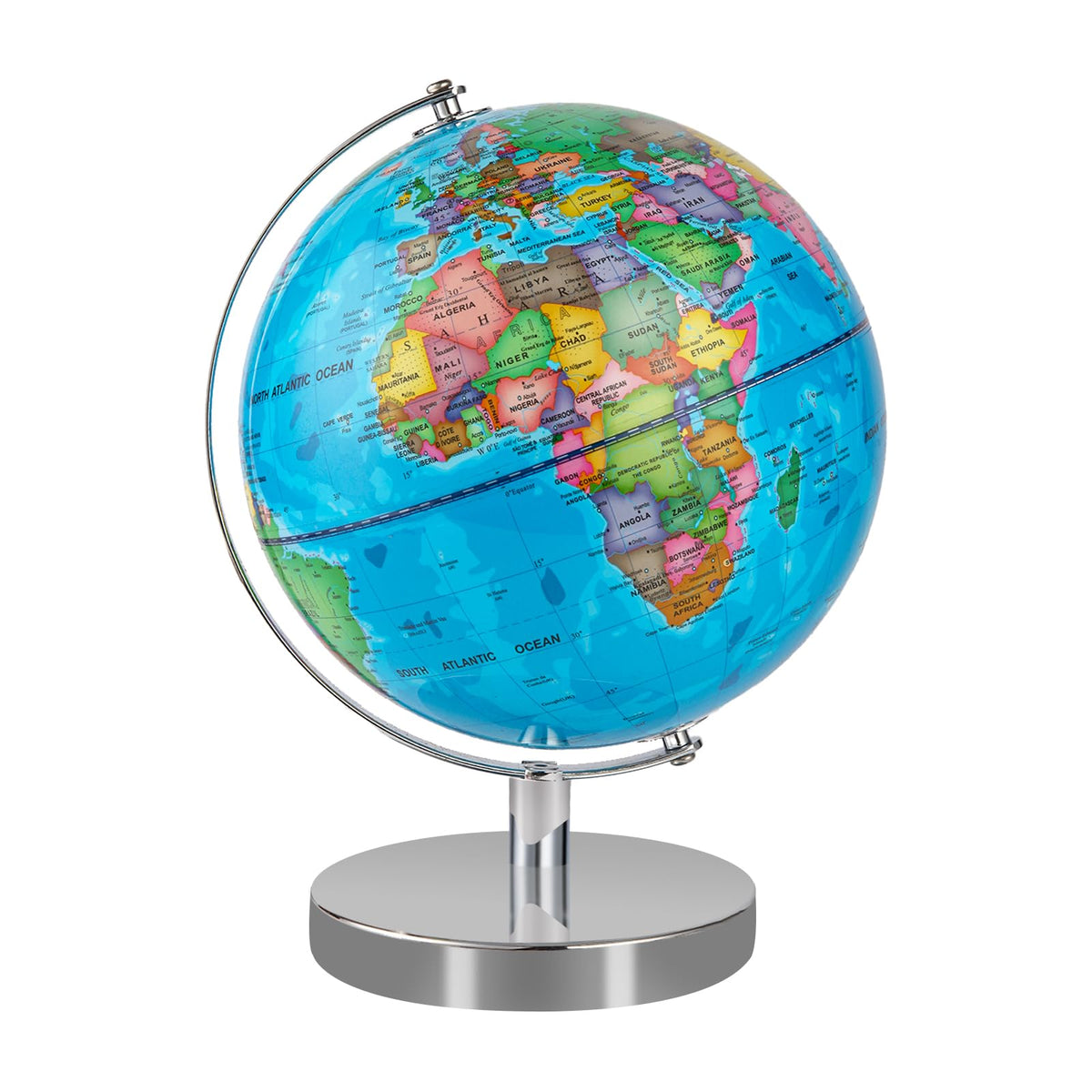 Eolivees 9-inch globe with stand showing large, readable map for easy geography study.