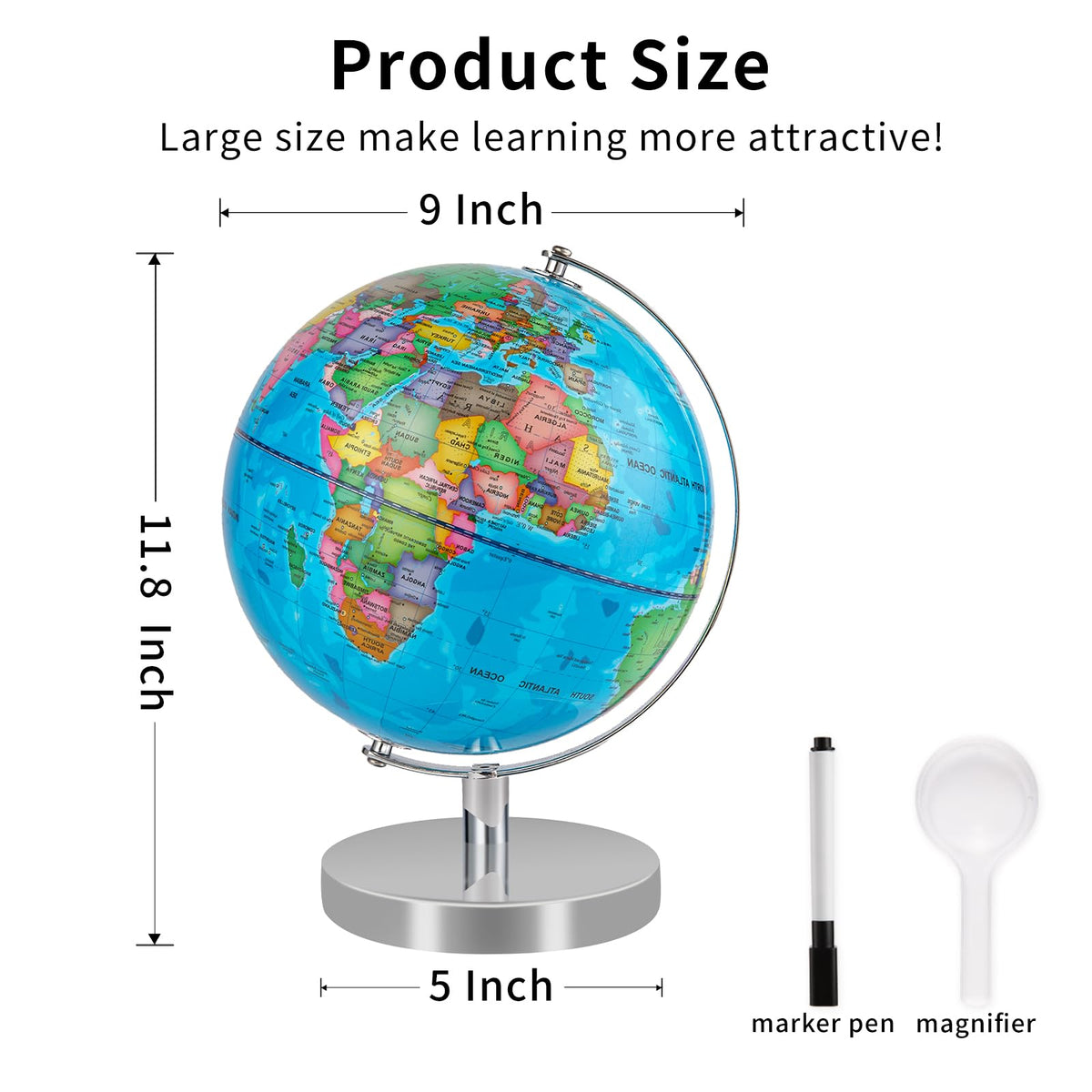 Eolivees children globe rewritable surface ideal for notes and corrections.