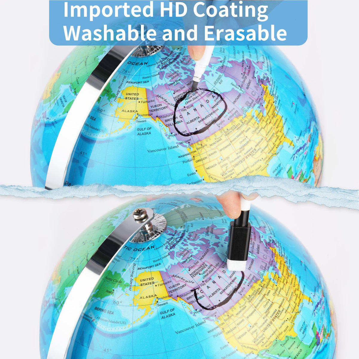 Eolivees large globe with high-definition map supports interactive learning.