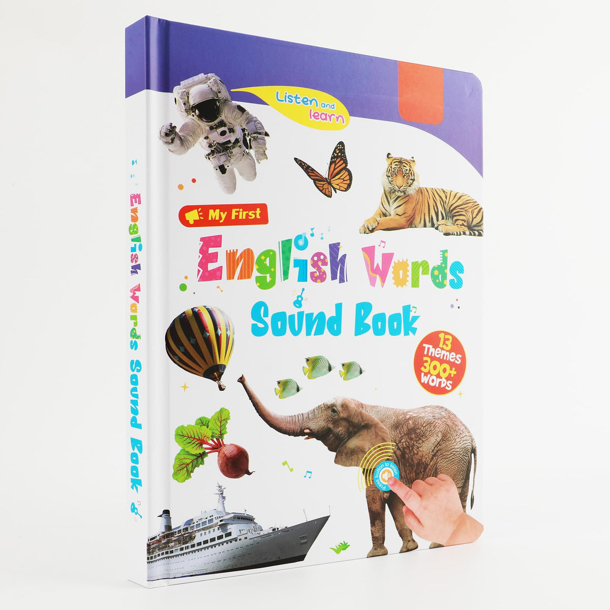 Eolythra First English Words Sound Book cover showing vibrant illustrations to spark curiosity.