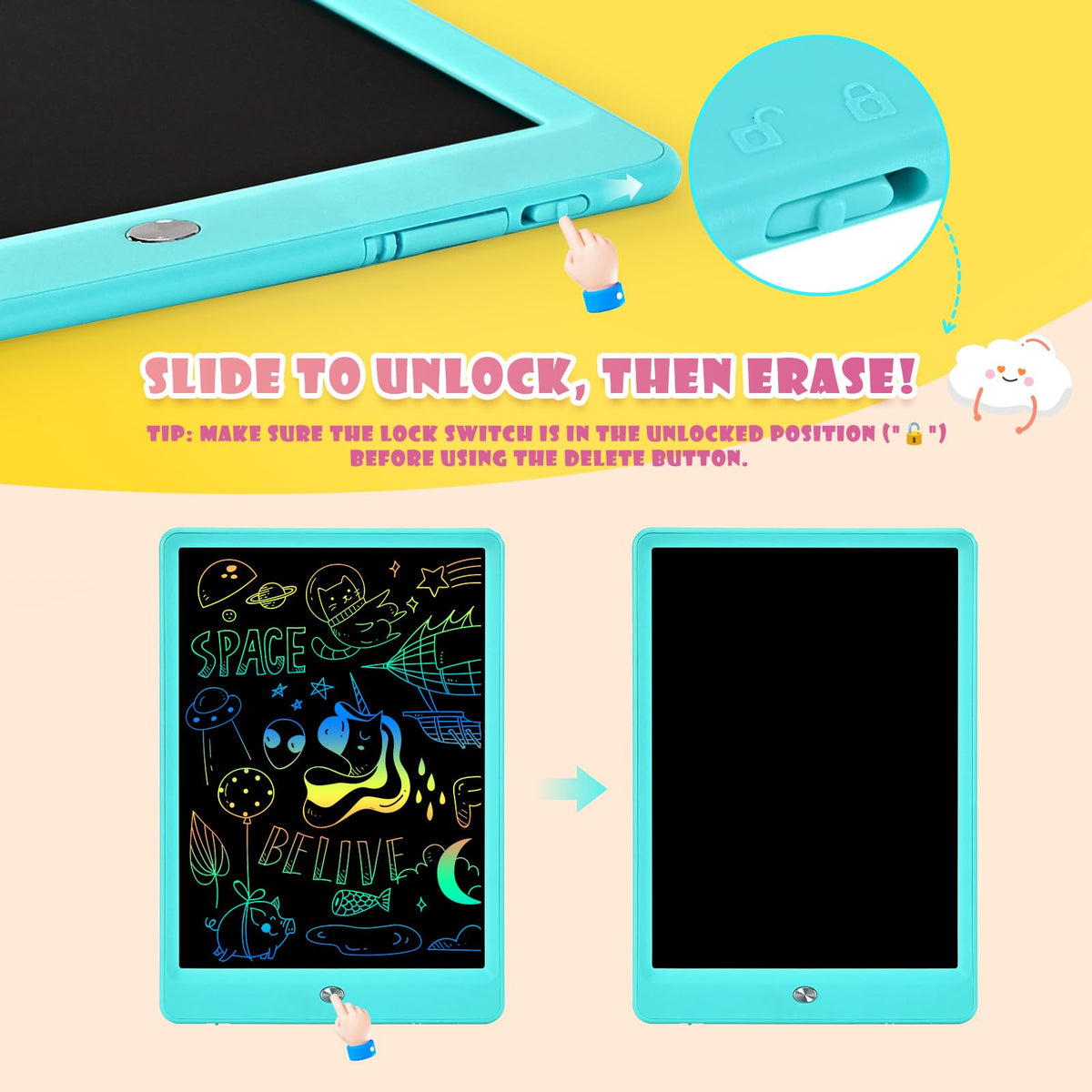 EooCoo erase button clearing the screen quickly