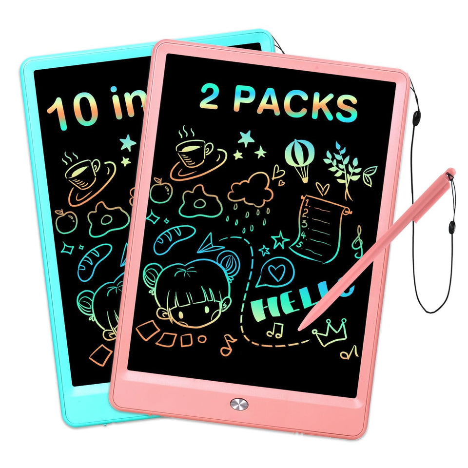 EooCoo 10 inch LCD writing tablet front view with colorful doodling screen