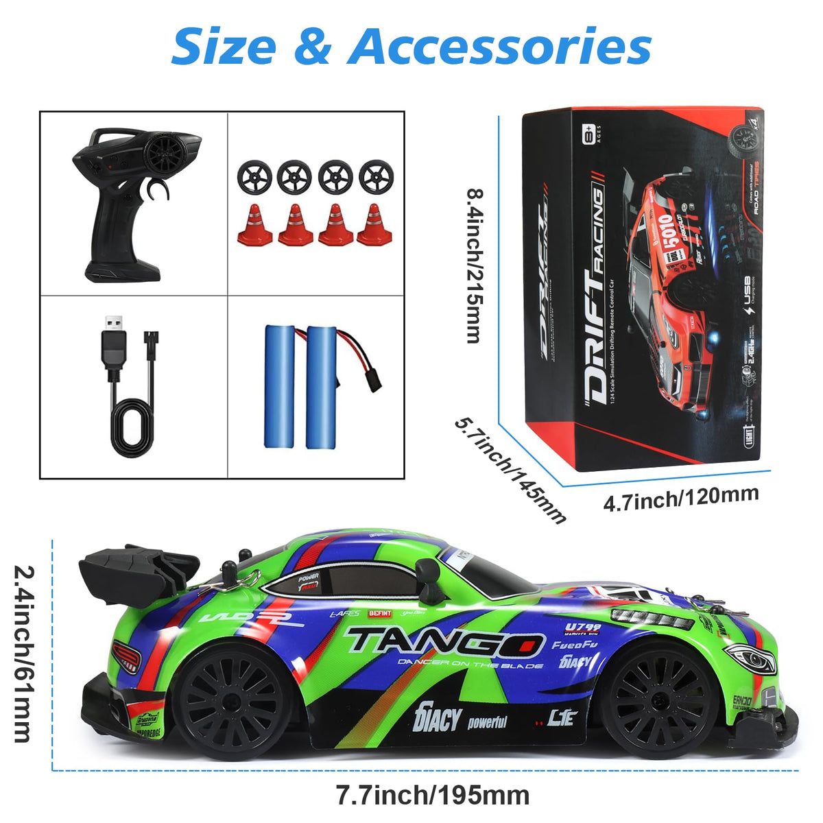 EOQIFJM Drift RC Car side view highlighting compact chassis for agility