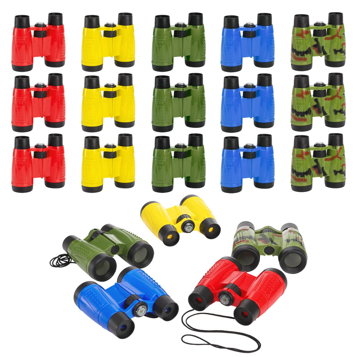 Eorbow 20-pack kids binoculars in multiple colors for colorful party favors and imaginative exploration.