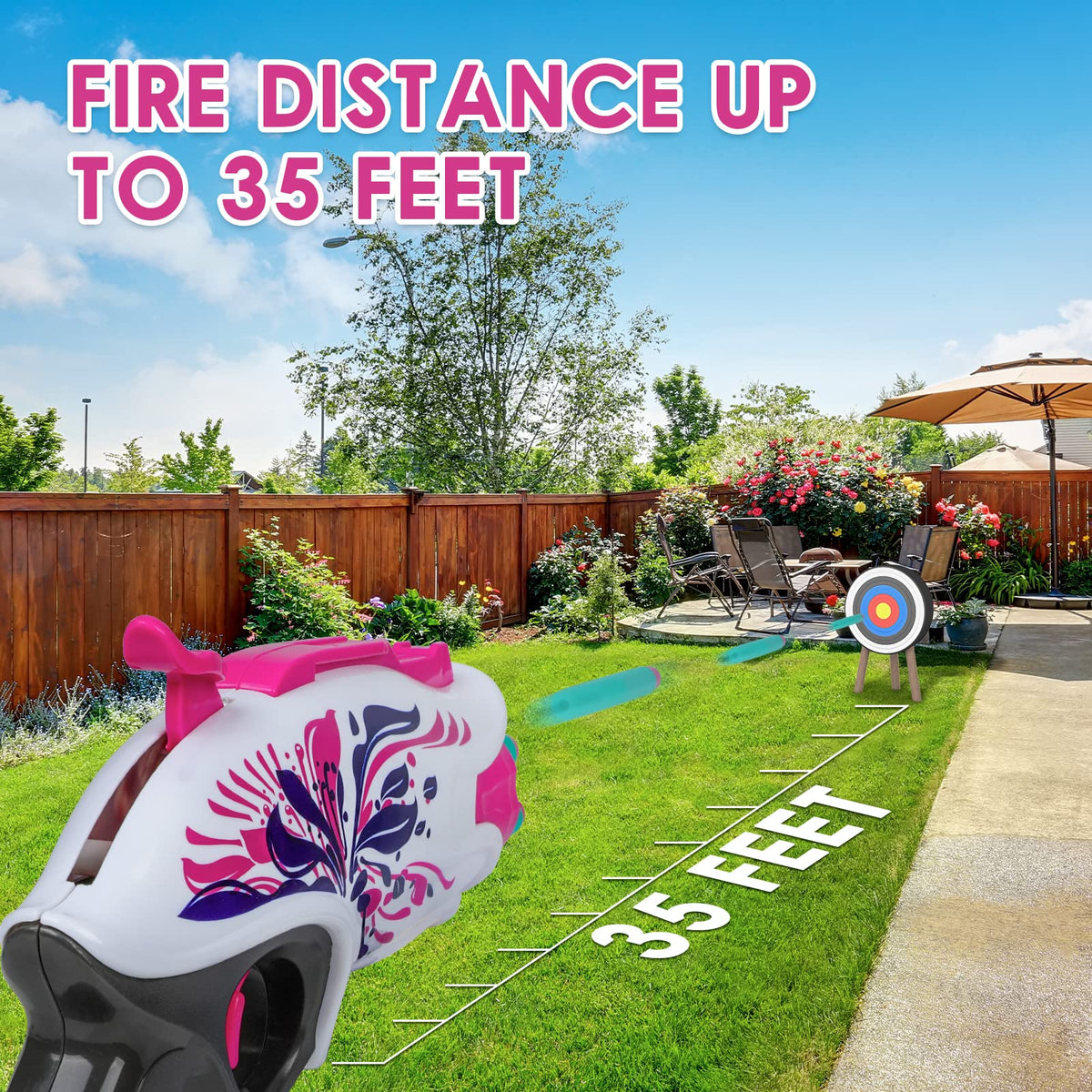 EP EXERCISE N PLAY includes 20 soft darts for quick reloads.