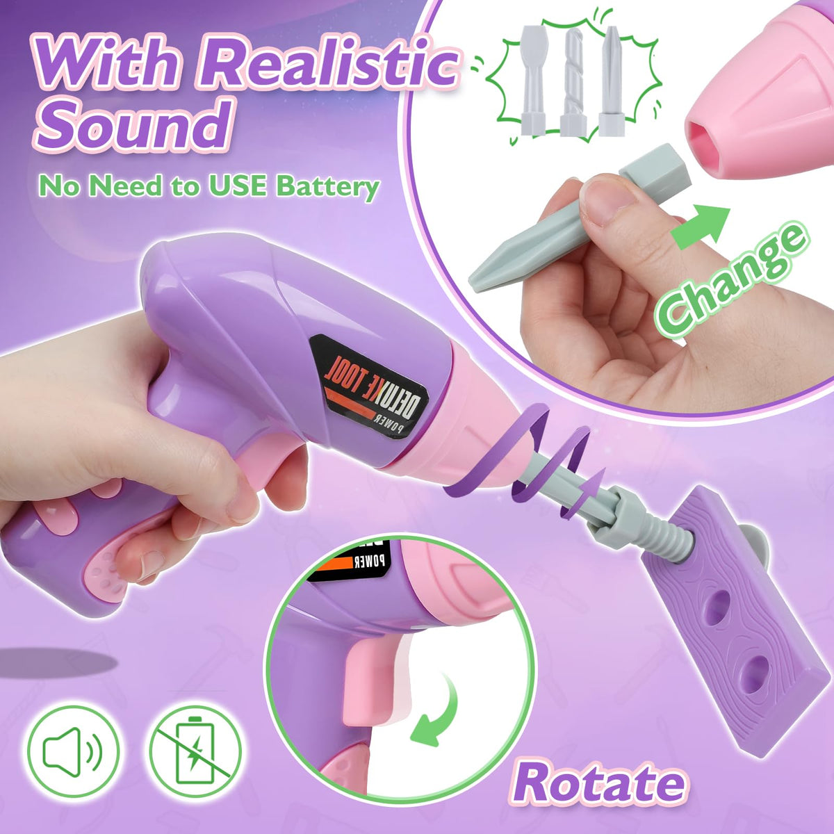 EP EXERCISE N PLAY screwdriver heads and bits highlight versatile fastener play for developing fine motor skills.