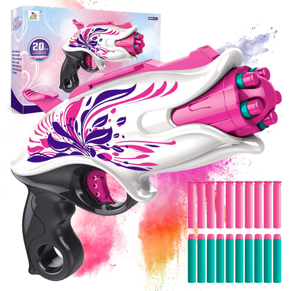 EP EXERCISE N PLAY soft bullet pink dart blaster with rotating drum for safe backyard battles.