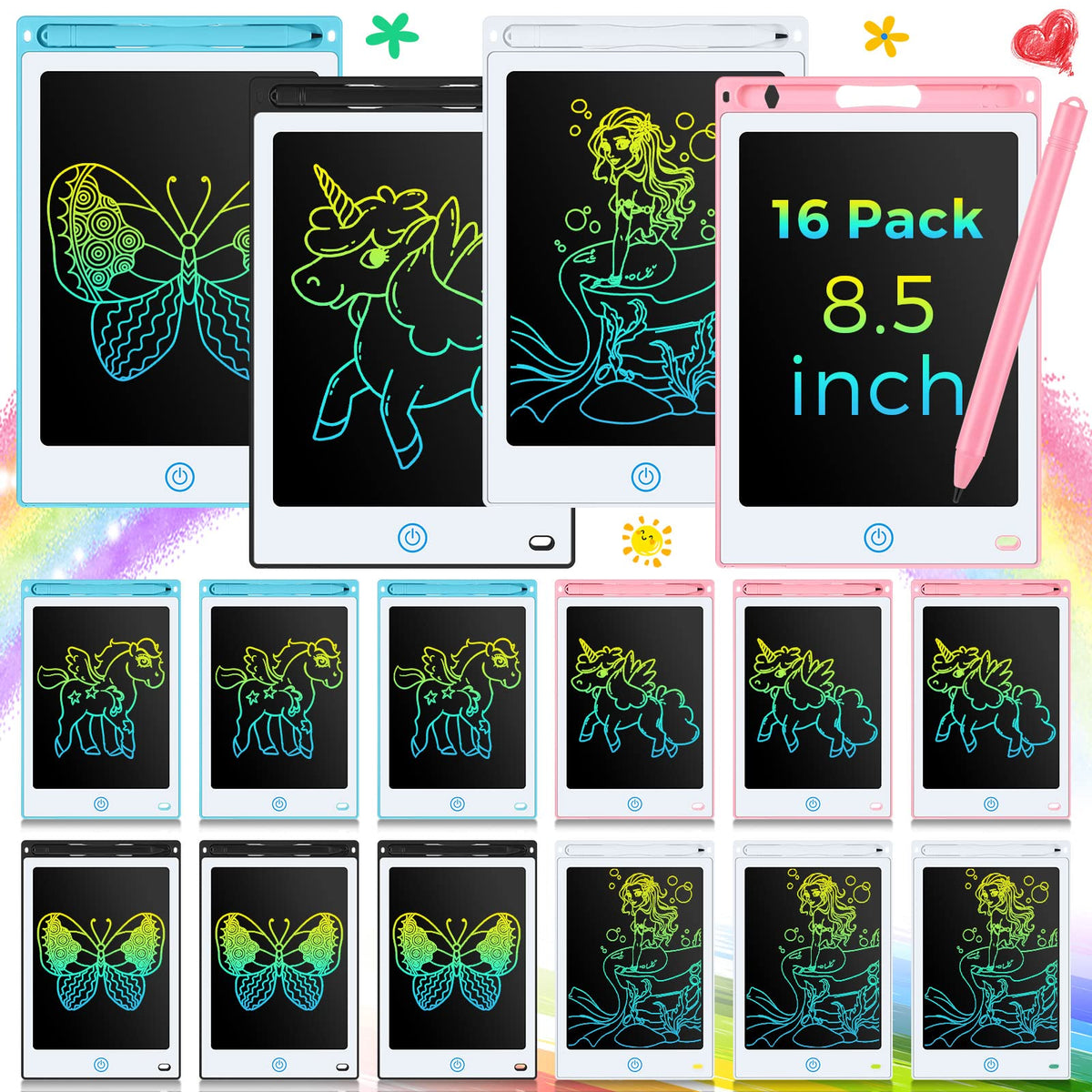 Epakh 16 piece kids LCD tablet with black border for portable doodling