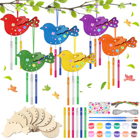 Epakh 16-set DIY Bird Wind Chime Kit wooden pieces for customization and outdoor décor.