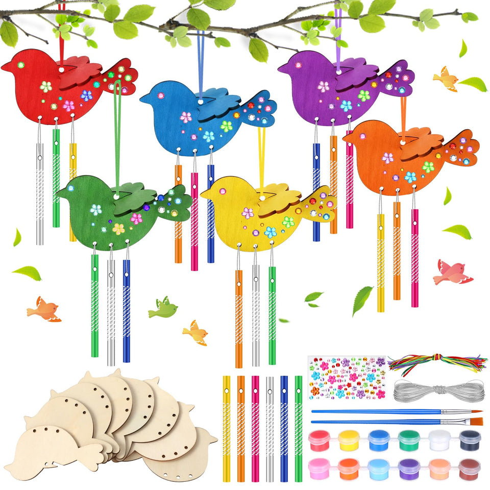 Epakh 16-set DIY Bird Wind Chime Kit wooden pieces for customization and outdoor décor.