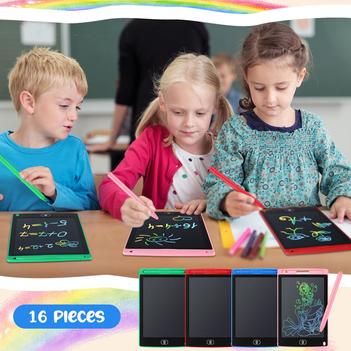 Epakh 16pcs LCD writing tablet eraser button close-up, quick wipe and reuse.