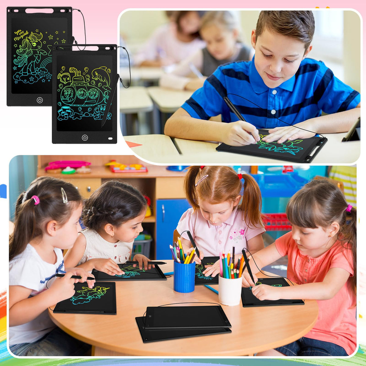 Epakh 16-pack LCD tablets in backpack-ready case for school or travel